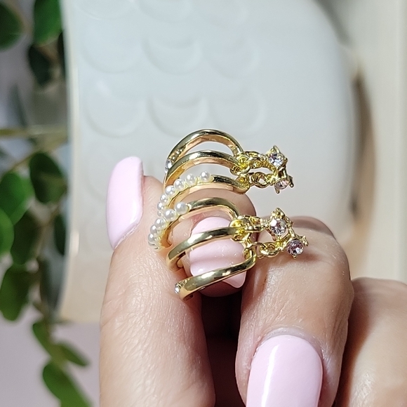 Claw Style Huggies with Faux Pearl, Crystal Dangles, S925 - Picture 6 of 7